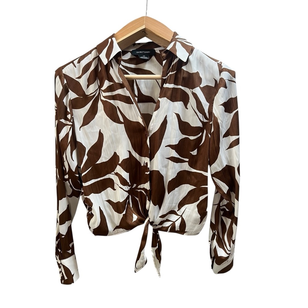 Sanctuary Women's Lover Printed Tie Shirt brown and white vintage foliage print - Picture 7 of 7